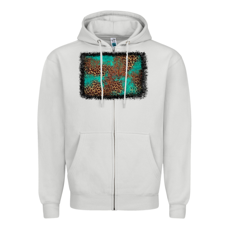Western Leopard Turquoise Glitter Tooled Leather Zipper Hoodie by FaDigitalArtStudio | Teevron