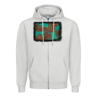 Dove Grey western leopard turquoise glitter tooled leather Zipper Hoodie - FaDigitalArtStudio