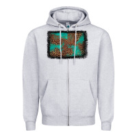 Heather Grey western leopard turquoise glitter tooled leather Zipper Hoodie - FaDigitalArtStudio