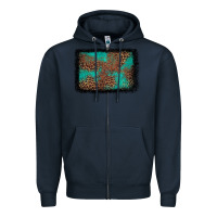Navy western leopard turquoise glitter tooled leather Zipper Hoodie - FaDigitalArtStudio