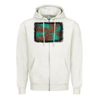 Oatmeal Heather western leopard turquoise glitter tooled leather Zipper Hoodie - FaDigitalArtStudio