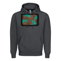 Smoke western leopard turquoise glitter tooled leather Zipper Hoodie - FaDigitalArtStudio