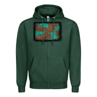 Sports Green western leopard turquoise glitter tooled leather Zipper Hoodie - FaDigitalArtStudio