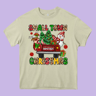 Christmas Santa And Reindeer Truck Heavy Core Tee Designed By Maliassmallbusiness