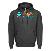 Charcoal Heather peace love teach Zipper Hoodie - BundleAndBundleShop