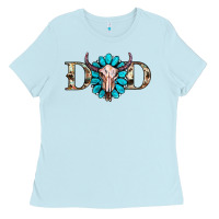 Baby Blue western dad with gemstone and skull Ladies Tee - RanaPortraitStore