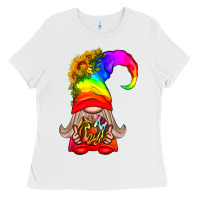 White LGBTQ+ Pride Gnome With Donut Ladies Tee - BundleAndBundleShop