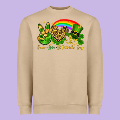 Peace Love St. Patrick's Day Heavyweight Sweatshirt Designed By Oliviacreatesart