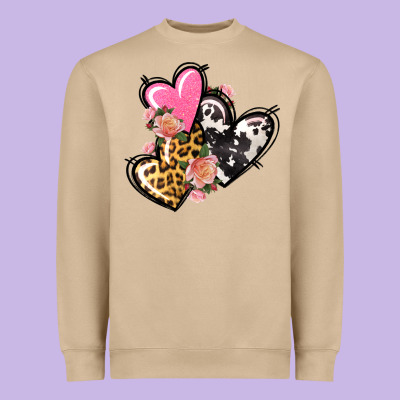 Pink Glitter Leopard Cowhide Hearts Valentine's Heavyweight Sweatshirt Designed By Fadigitalartstudio