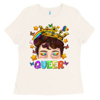 Bone LGBTQ+ Queer Portrait With Crown And Rainbow Ladies Tee - BundleAndBundleShop