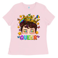 Lgbtq+ Queer Portrait With Crown And Rainbow Ladies Tee | Teevron