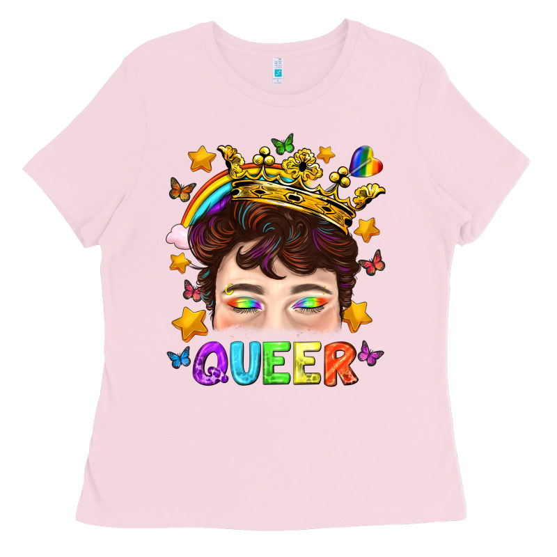 Lgbtq+ Queer Portrait With Crown And Rainbow Ladies Tee by BundleAndBundleShop | Teevron