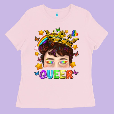 Lgbtq+ Queer Portrait With Crown And Rainbow Ladies Tee Designed By Bundleandbundleshop