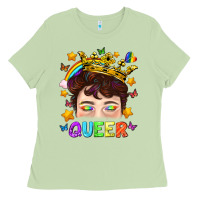 Matcha LGBTQ+ Queer Portrait With Crown And Rainbow Ladies Tee - BundleAndBundleShop