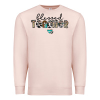 Pale Pink blessed teacher Premium Sweatshirt - CowhideDigitalArt