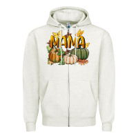 Oatmeal Heather mama pumpkin Zipper Hoodie - BundleAndBundleShop