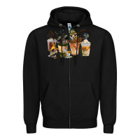 Black Fishing Coffee Cups Zipper Hoodie - FaDigitalArtStudio