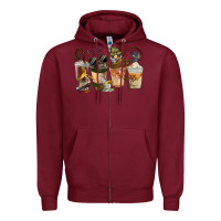 Burgundy Fishing Coffee Cups Zipper Hoodie - FaDigitalArtStudio