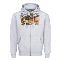Heather Grey Fishing Coffee Cups Zipper Hoodie - FaDigitalArtStudio