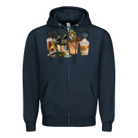 Navy Fishing Coffee Cups Zipper Hoodie - FaDigitalArtStudio
