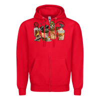Red Fishing Coffee Cups Zipper Hoodie - FaDigitalArtStudio