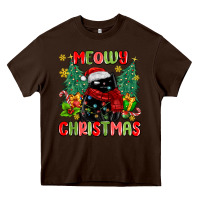 Chocolate Brown meowy christmas black cat Heavy Core Tee - MaliasSmallBusiness