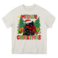 Cream meowy christmas black cat Heavy Core Tee - MaliasSmallBusiness