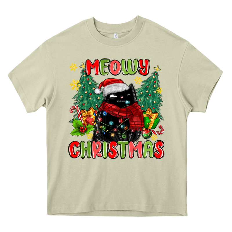 Meowy Christmas Black Cat Heavy Core Tee by MaliasSmallBusiness | Teevron