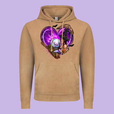 Halloween Heart With Witch Vintage Hoodie Designed By Texasbilliewilder