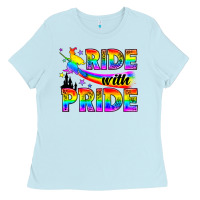 Baby Blue Western LGBTQ+ Ride With Pride Ladies Tee - BundleAndBundleShop