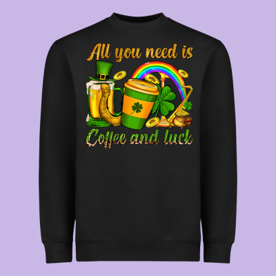 St. Patrick's All You Need Is Coffee And Luck Heavyweight Sweatshirt Designed By Oliviacreatesart