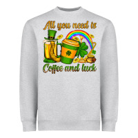 Heather Grey St. Patrick's All you need is coffee and luck Heavyweight Sweatshirt - OliviaCreatesArt