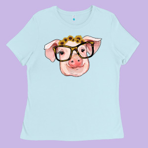 Sunflowers With Pig Ladies Tee Designed By Ranaportraitstore