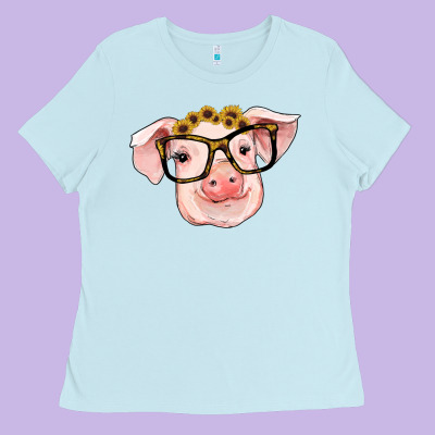 Sunflowers With Pig Ladies Tee Designed By Ranaportraitstore