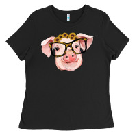 Black sunflowers with pig Ladies Tee - RanaPortraitStore