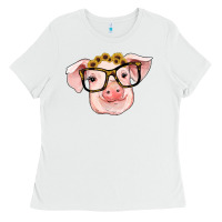 White sunflowers with pig Ladies Tee - RanaPortraitStore