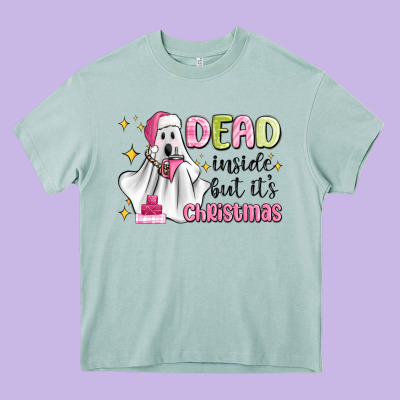 Dead Inside But It's Christmas Heavy Core Tee Designed By Maliassmallbusiness