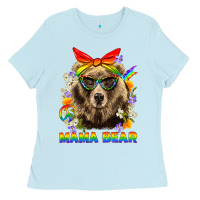Baby Blue Mama Bear Pride LGBTQ+ Ladies Tee - BundleAndBundleShop