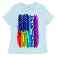 Baby Blue Pride LGBTQ+ American Flag Ladies Tee - BundleAndBundleShop