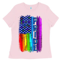 Bubblegum Pink Pride LGBTQ+ American Flag Ladies Tee - BundleAndBundleShop