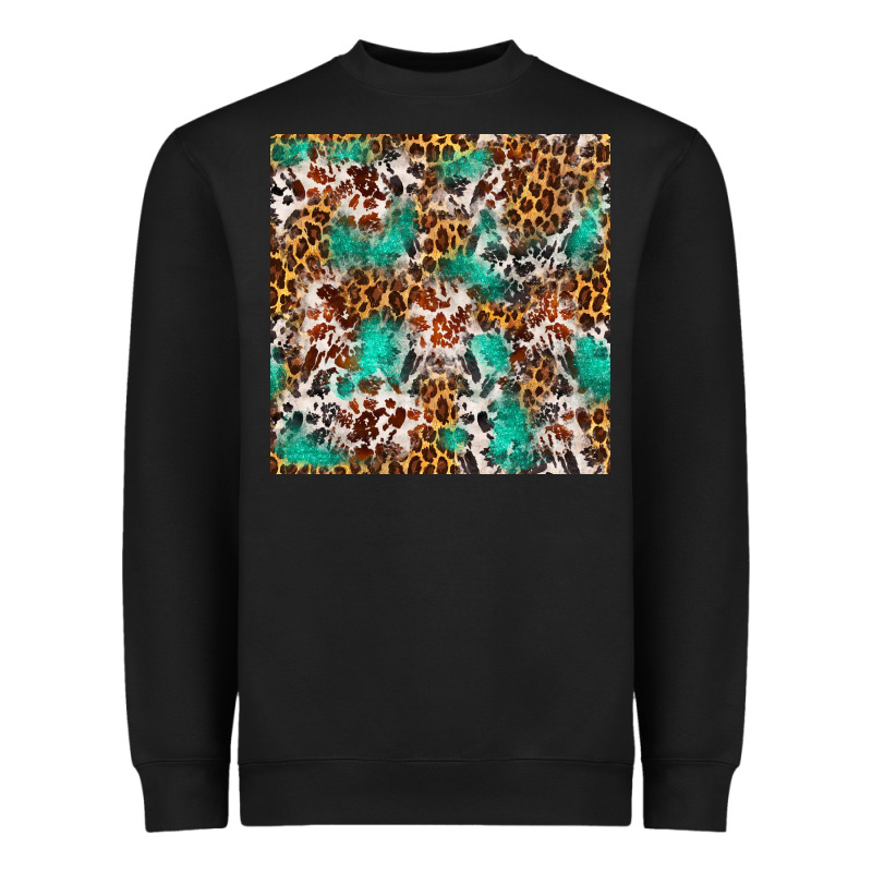 Western Turquoise Glitter Cowhide Leopard Seamless Heavyweight Sweatshirt by FaDigitalArtStudio | Teevron