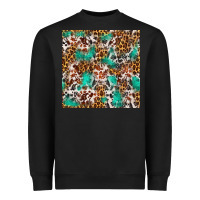 Black Western Turquoise Glitter Cowhide Leopard Seamless Heavyweight Sweatshirt - FaDigitalArtStudio