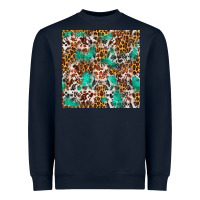 Navy Western Turquoise Glitter Cowhide Leopard Seamless Heavyweight Sweatshirt - FaDigitalArtStudio