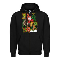 Black Christmas Trex Ho Ho Ho Santa Zipper Hoodie - FaDigitalArtStudio