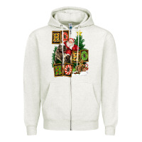 Oatmeal Heather Christmas Trex Ho Ho Ho Santa Zipper Hoodie - FaDigitalArtStudio