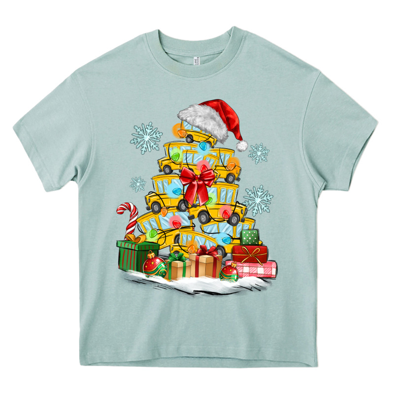 Christmas Tree With School Bus Heavy Core Tee by MaliasSmallBusiness | Teevron