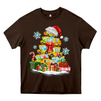 Chocolate Brown christmas tree with school bus Heavy Core Tee - MaliasSmallBusiness