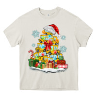 Cream christmas tree with school bus Heavy Core Tee - MaliasSmallBusiness