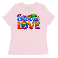 Bubblegum Pink Pride LGBTQ+ Choose Love Ladies Tee - BundleAndBundleShop