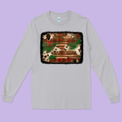 Christmas Buffalo Plaid Cowhide Background Long Sleeve Tee Designed By Jasminsmagicworld